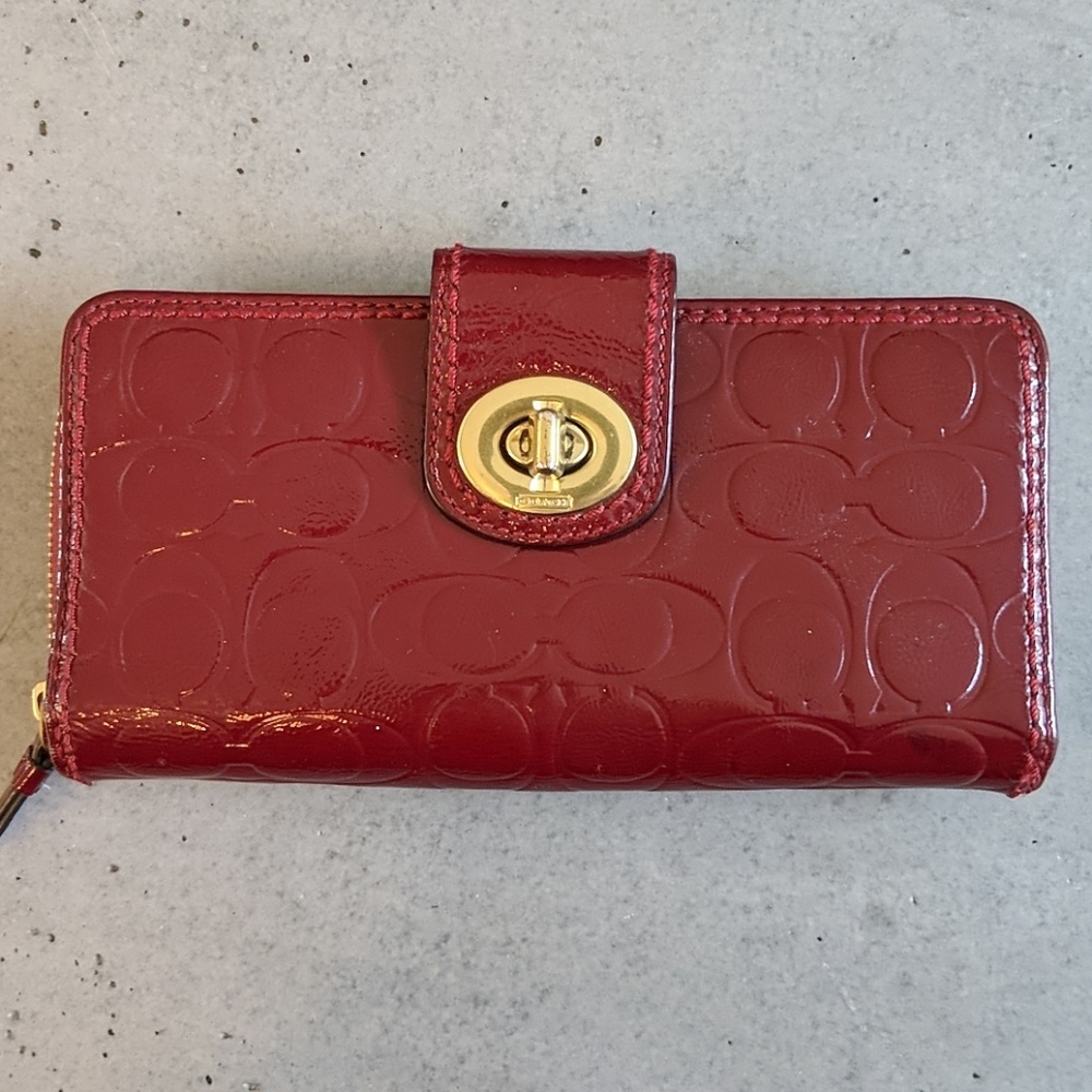COACH Embossed Patent Leather Turn Lock Wallet